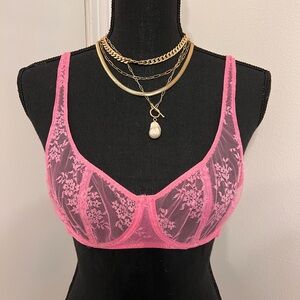 Sheer Lace Underwire Bra — Pink